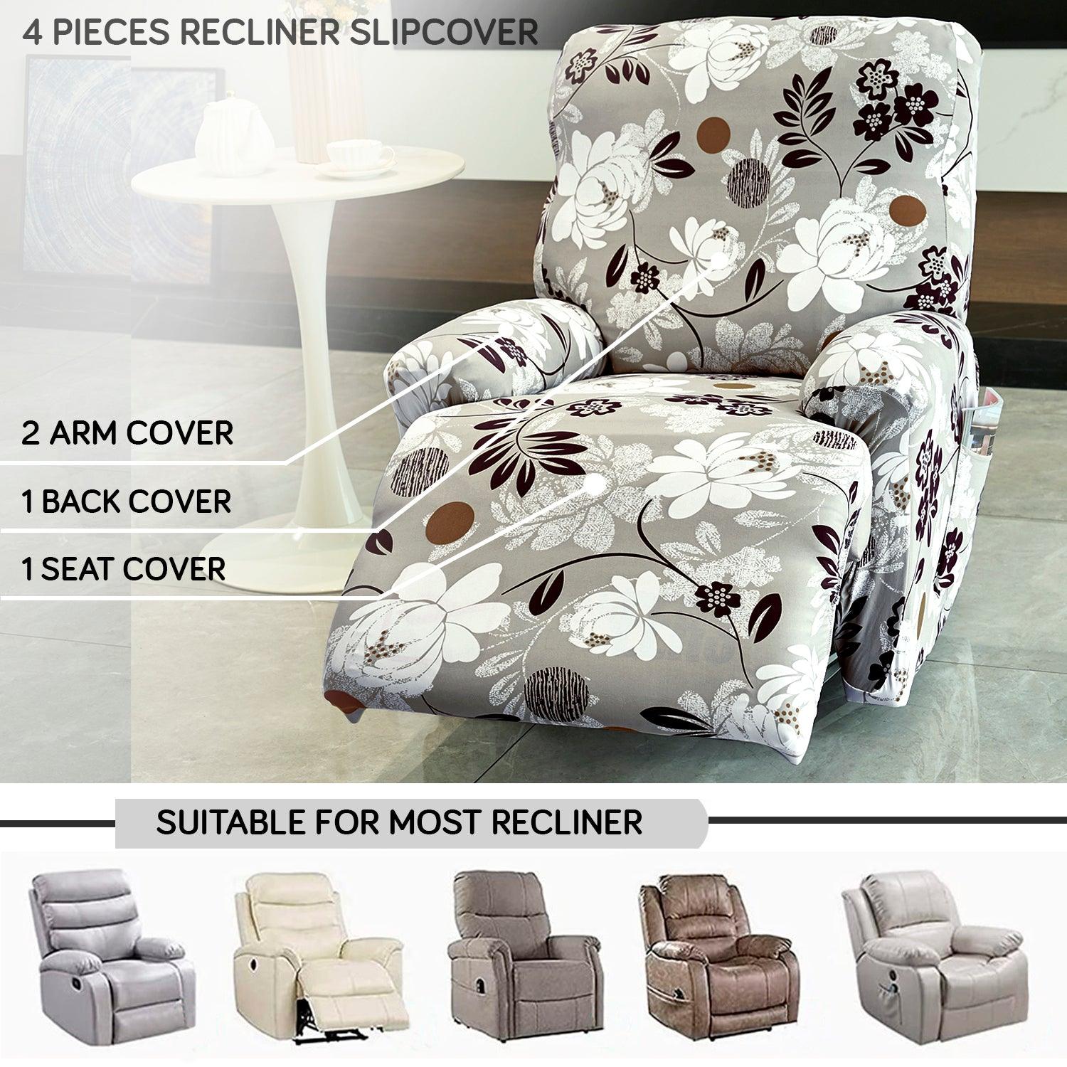 Elastic Stretchable Printed 140gsm Fully Covered Recliner Sofa Cover, Feather Brown Floral - HOKIPO | Har Ghar ka Humsafar