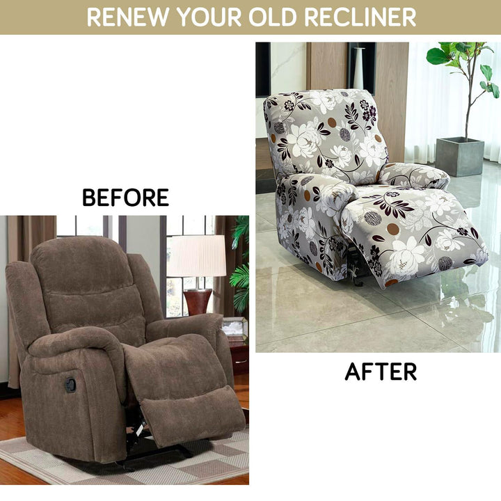 Feather Brown colour Floral Print elastic full fitted recliner chair covers​ 