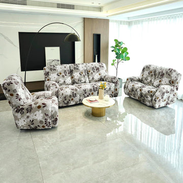 Feather Brown colour Floral Print elastic stretchable polyester 1,2,3 seater recliner covers