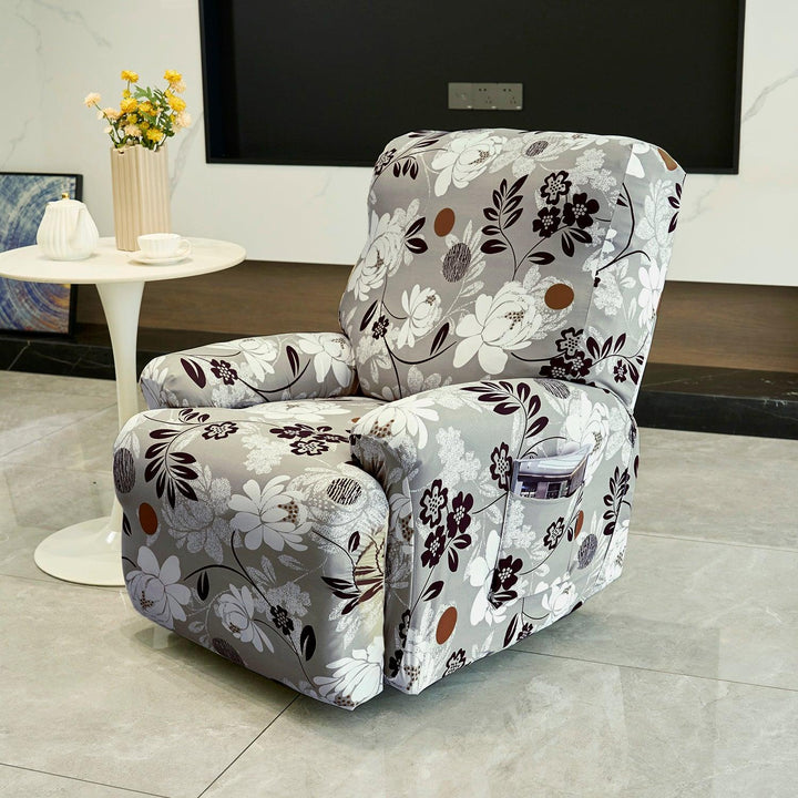 Feather Brown colour Floral Print elastic stretchable polyester 1 seater recliner sofa cover
