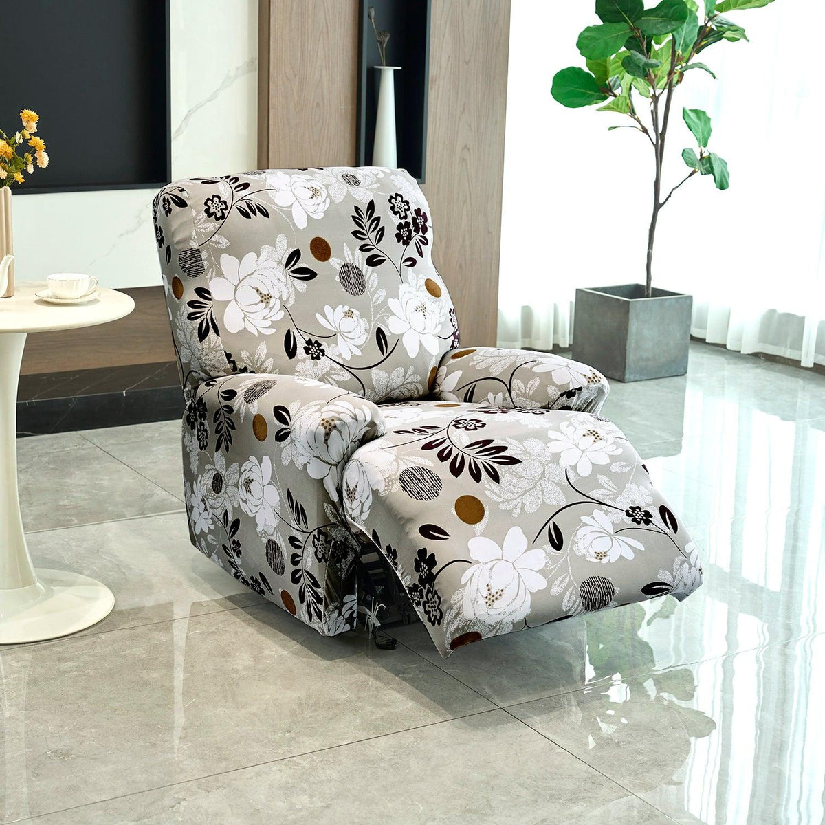 Feather Brown colour Floral Print Elastic stretchable recliner chair covers​