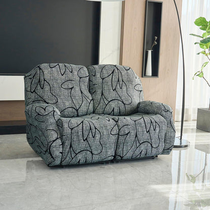 Elastic Stretchable Printed 140gsm Fully Covered Recliner Sofa Cover, Intense Grey Abstract Floral - HOKIPO | Har Ghar ka Humsafar