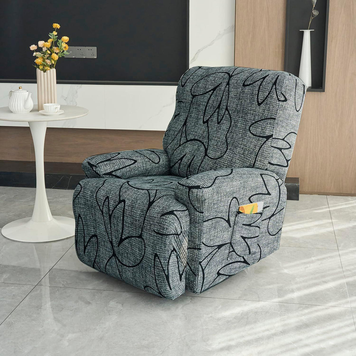 Intense Grey Abstract Floral Print Elastic stretchable recliner chair covers​
