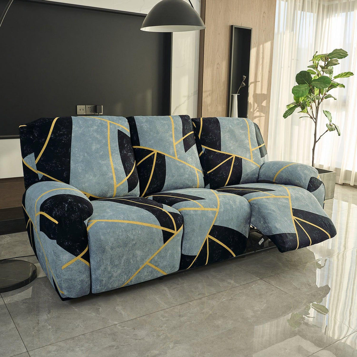 3 seater Multicolor Abstract Geometry print elastic stretchable polyester recliner sofa cover
