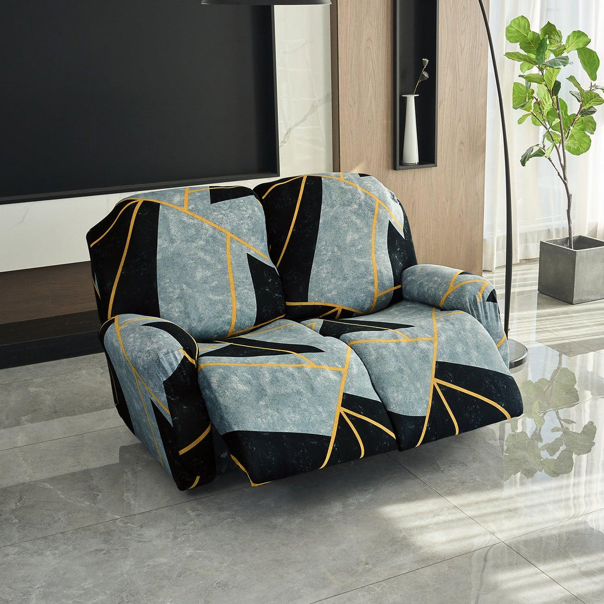 2 seater Multicolor Abstract Geometry print stretchable elastic polyester recliner cover
