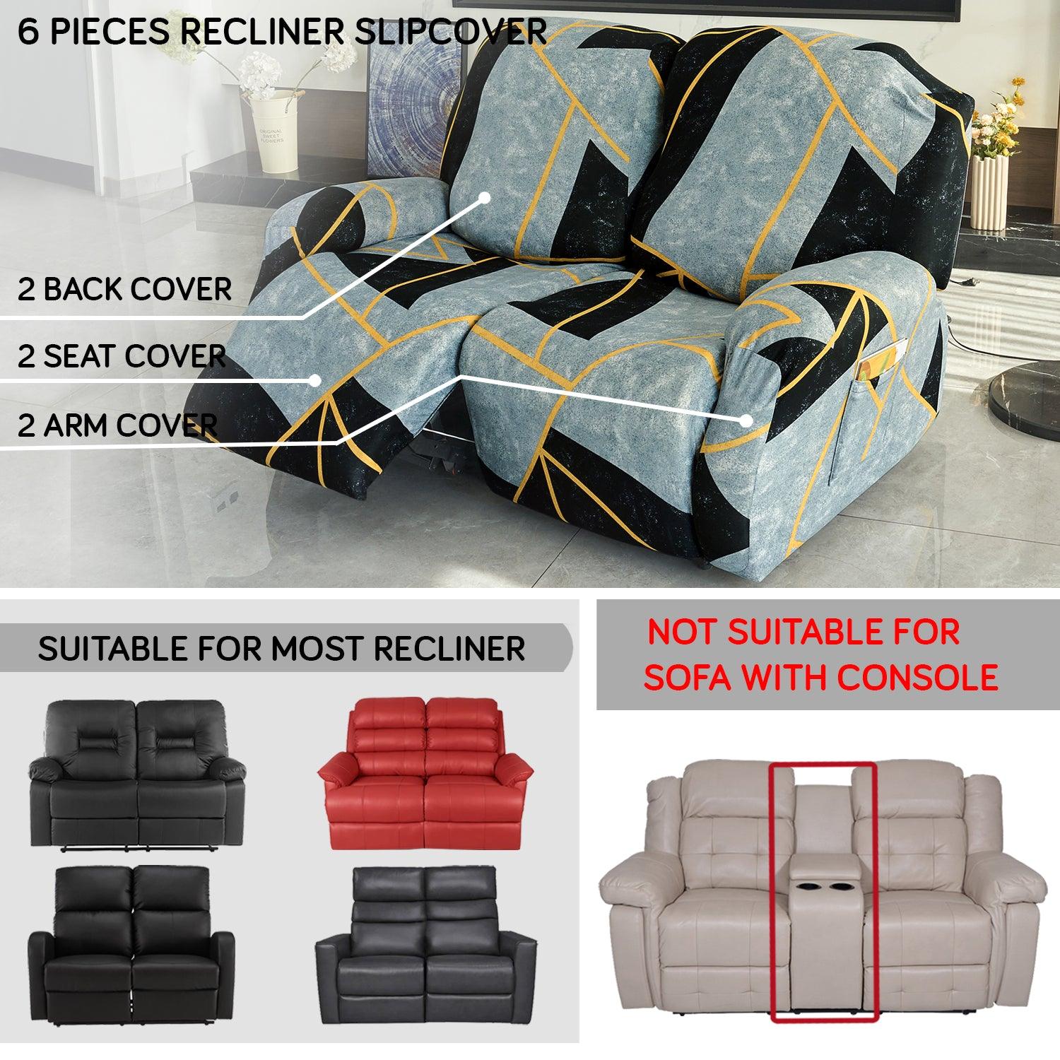 Elastic Stretchable Printed 140gsm Fully Covered Recliner Sofa Cover, Multicolor Abstract Geometry - HOKIPO | Har Ghar ka Humsafar