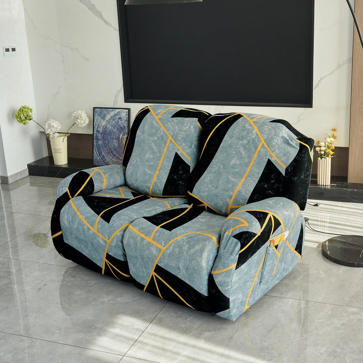 two seater Multicolor Abstract Geometry print elastic stretchable polyester recliner cover

