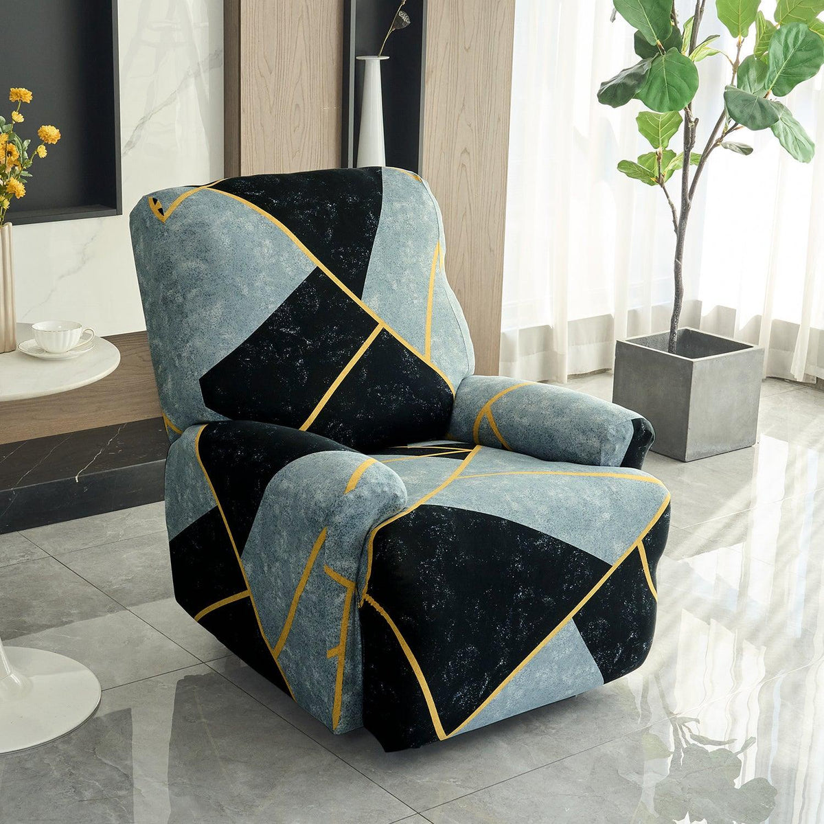 Multicolor Abstract Geometry print elastic stretchable polyester 1 seater recliner sofa cover
