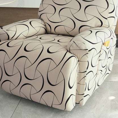 Elastic Stretchable Printed 140gsm Fully Covered Recliner Sofa Cover, Natural Beige Abstract Art - HOKIPO | Har Ghar ka Humsafar