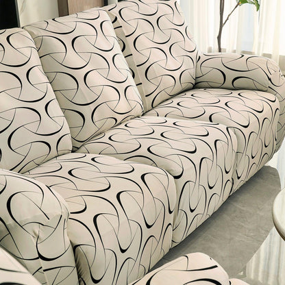 Elastic Stretchable Printed 140gsm Fully Covered Recliner Sofa Cover, Natural Beige Abstract Art - HOKIPO | Har Ghar ka Humsafar