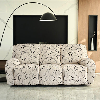 Elastic Stretchable Printed 140gsm Fully Covered Recliner Sofa Cover, Natural Beige Abstract Art - HOKIPO | Har Ghar ka Humsafar