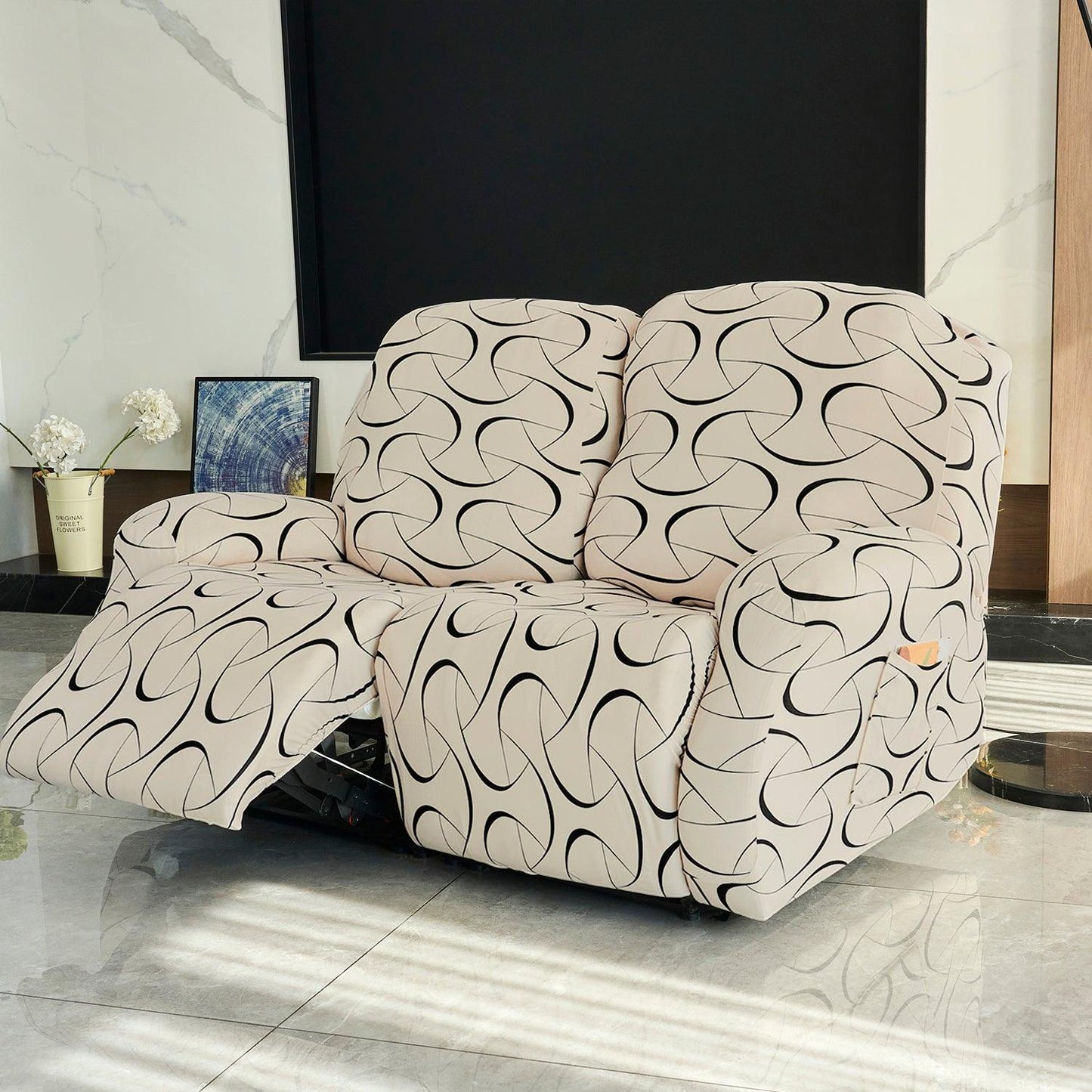 Elastic Stretchable Printed 140gsm Fully Covered Recliner Sofa Cover, Natural Beige Abstract Art - HOKIPO | Har Ghar ka Humsafar