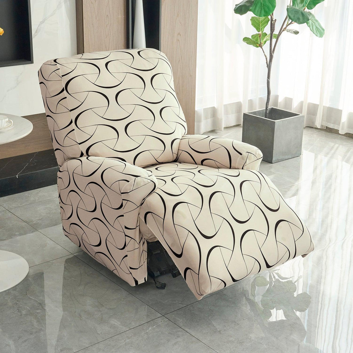 Buy Natural Beige Colour Abstract Art Print Elastic stretchable recliner chair covers​
