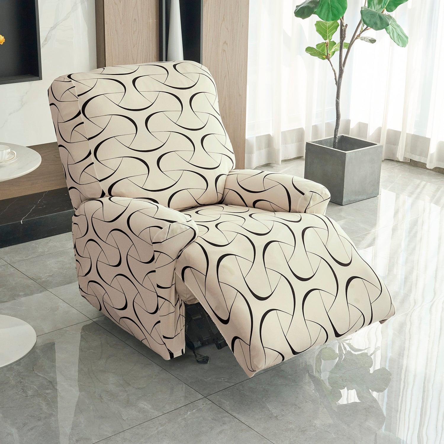 Buy Natural Beige Colour Abstract Art Print Elastic stretchable recliner chair covers​
