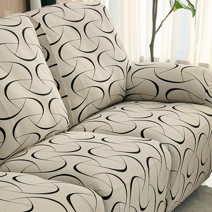 Elastic Stretchable Printed 140gsm Fully Covered Recliner Sofa Cover, Natural Beige Abstract Art - HOKIPO | Har Ghar ka Humsafar