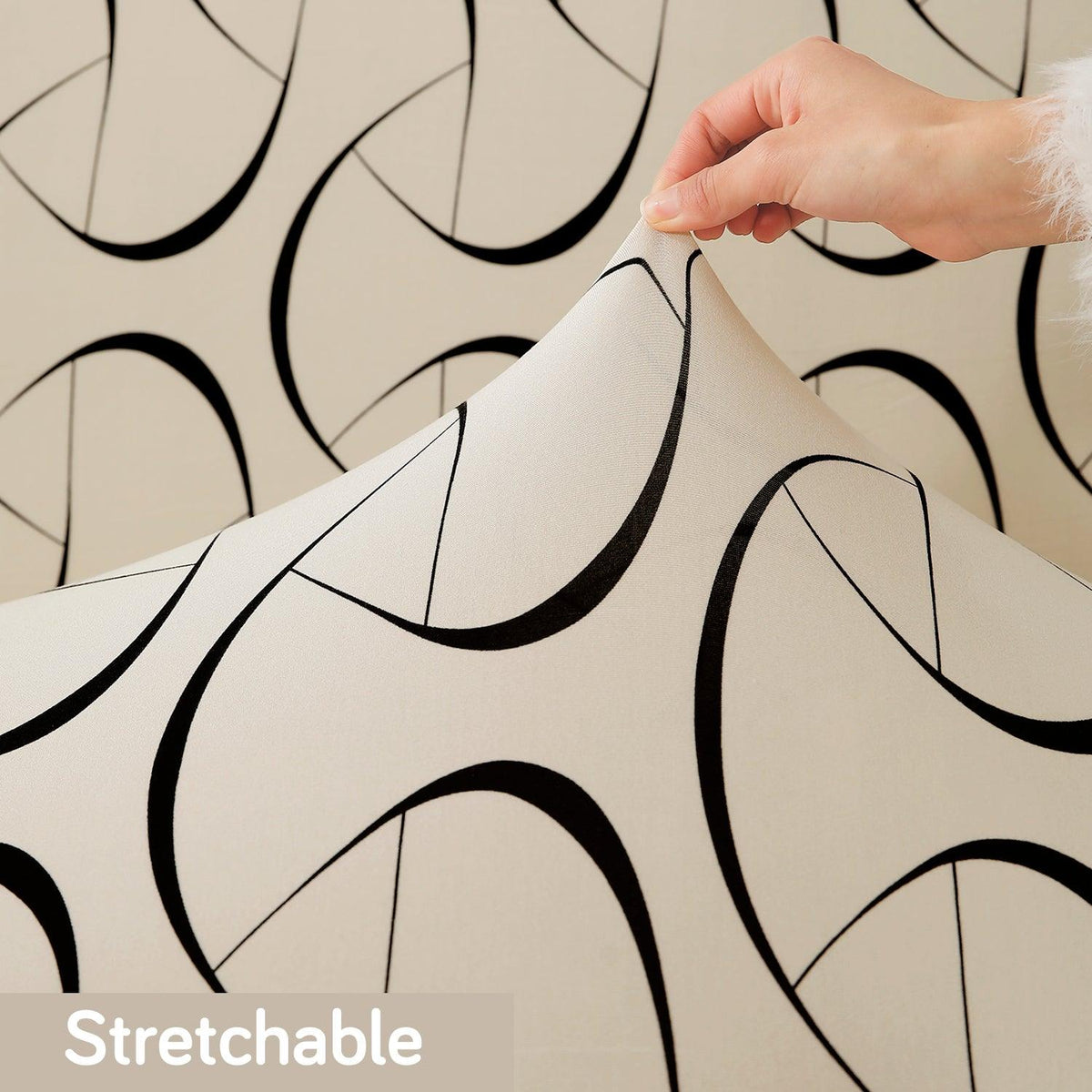 Natural Beige Colour Abstract Art Print stretchable recliner sofa cover
