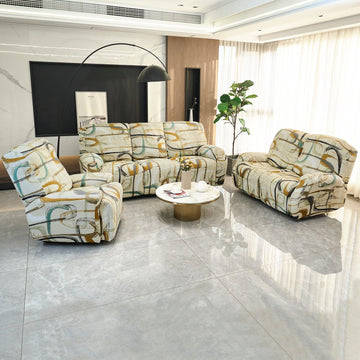 Beige Abstract Art Print elastic stretchable polyester 1,2,3 seater recliner covers set
