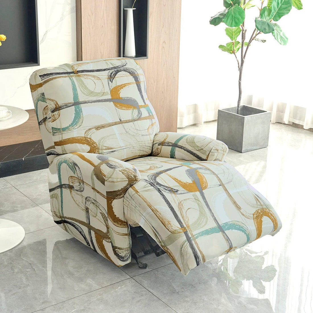 Beige Abstract Art Print Elastic stretchable recliner chair covers​
