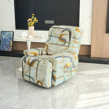 Beige Abstract Art Print elastic stretchable polyester 1 seater recliner sofa cover

