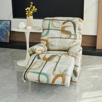 Buy Beige Abstract Art Print elastic stretchable polyester 1 seater recliner sofa cover
