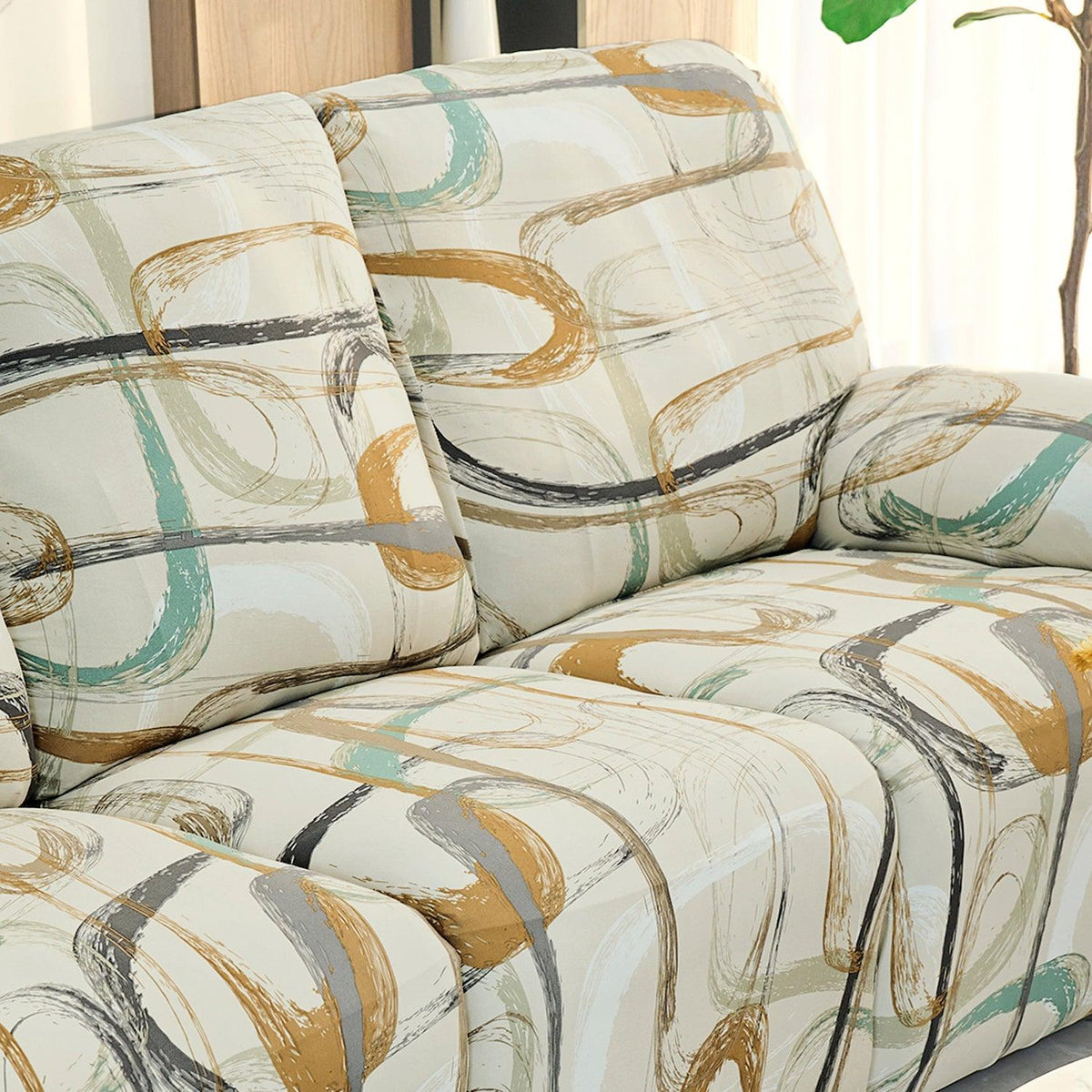 Modern and stylish Beige Abstract Art Print stretchable polyester recliner cover
