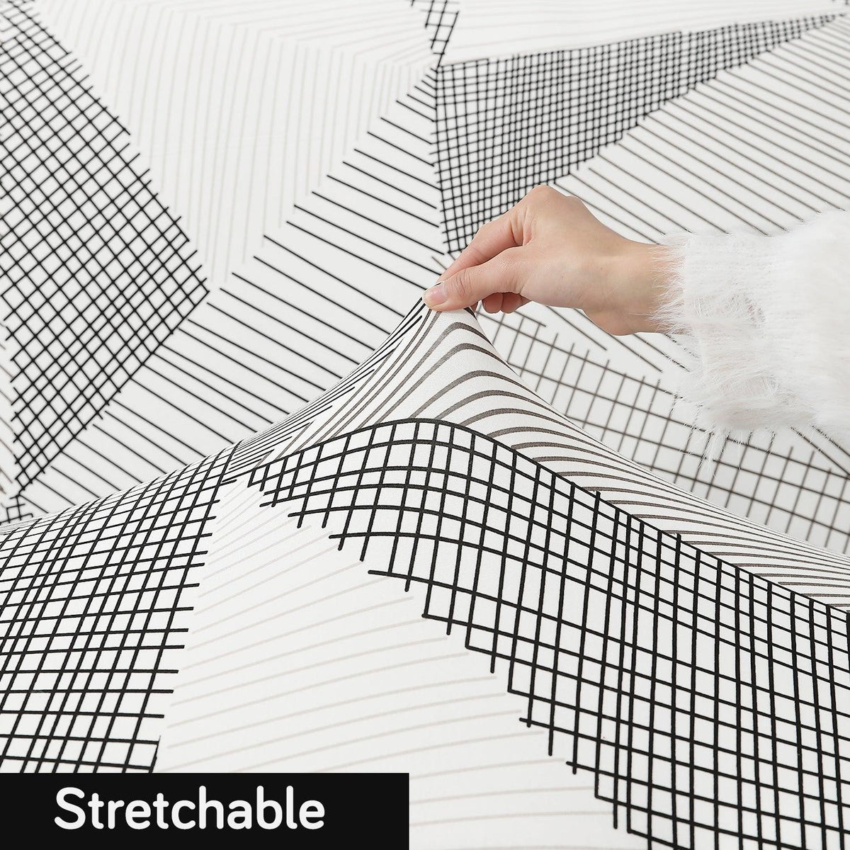 Stretchable Snow White & Black Geometry Print polyester recliner sofa cover
