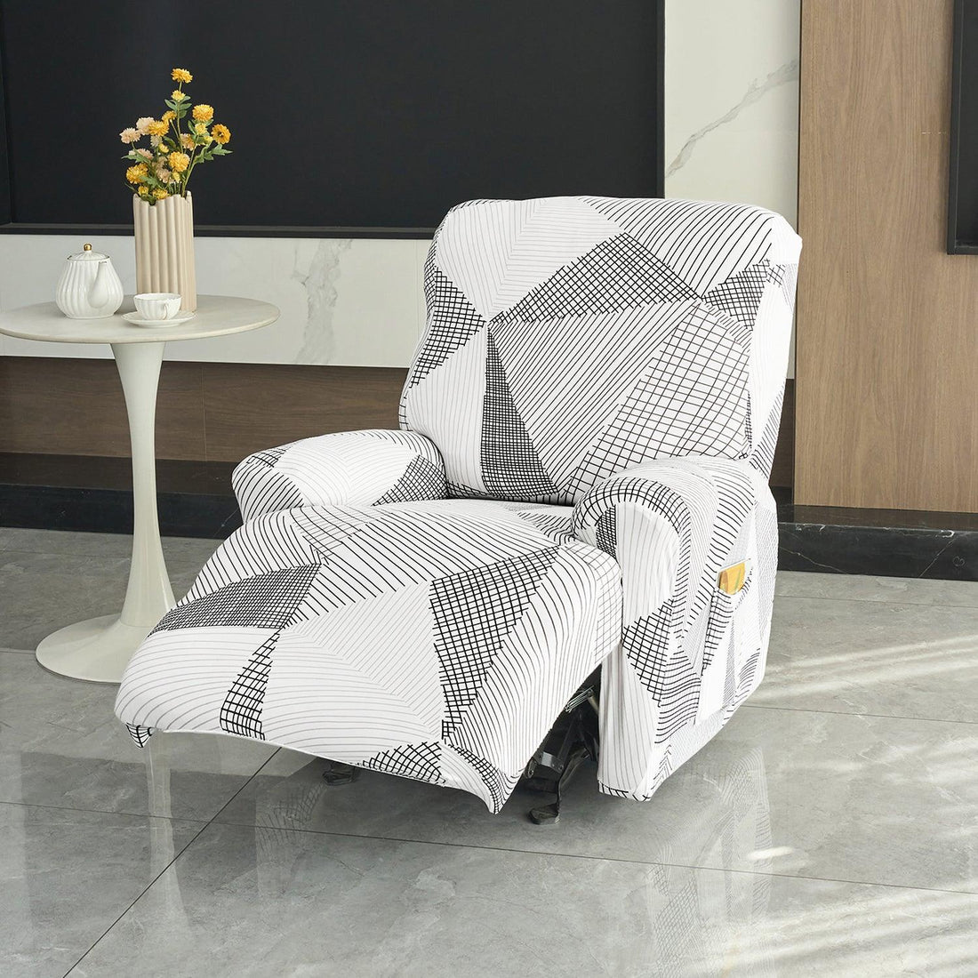 Buy Snow White & Black Geometry Print Elastic stretchable recliner chair covers​
