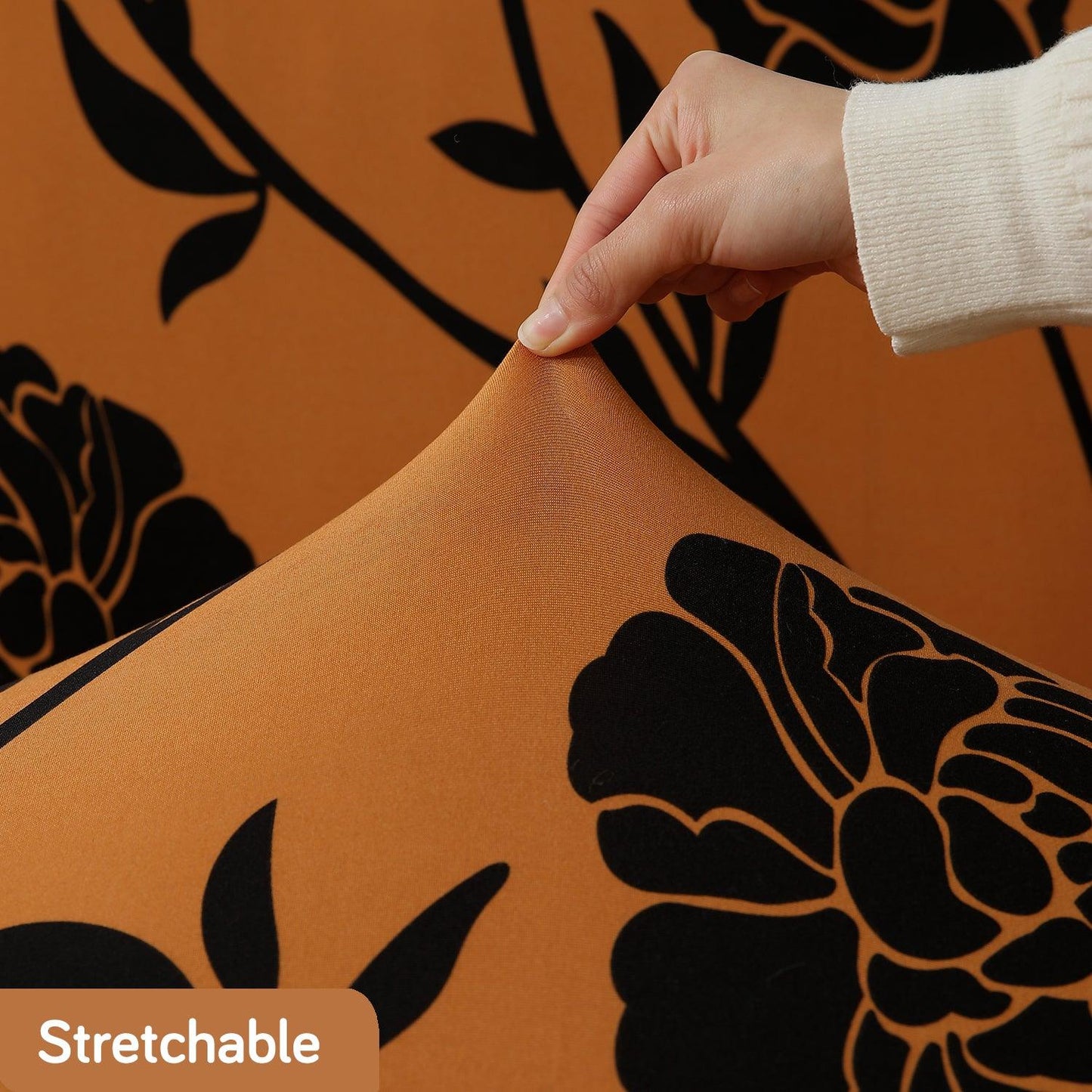 Elastic Stretchable Printed 140gsm Fully Covered Sofa Cover, Copper Brown Floral - HOKIPO | Har Ghar ka Humsafar