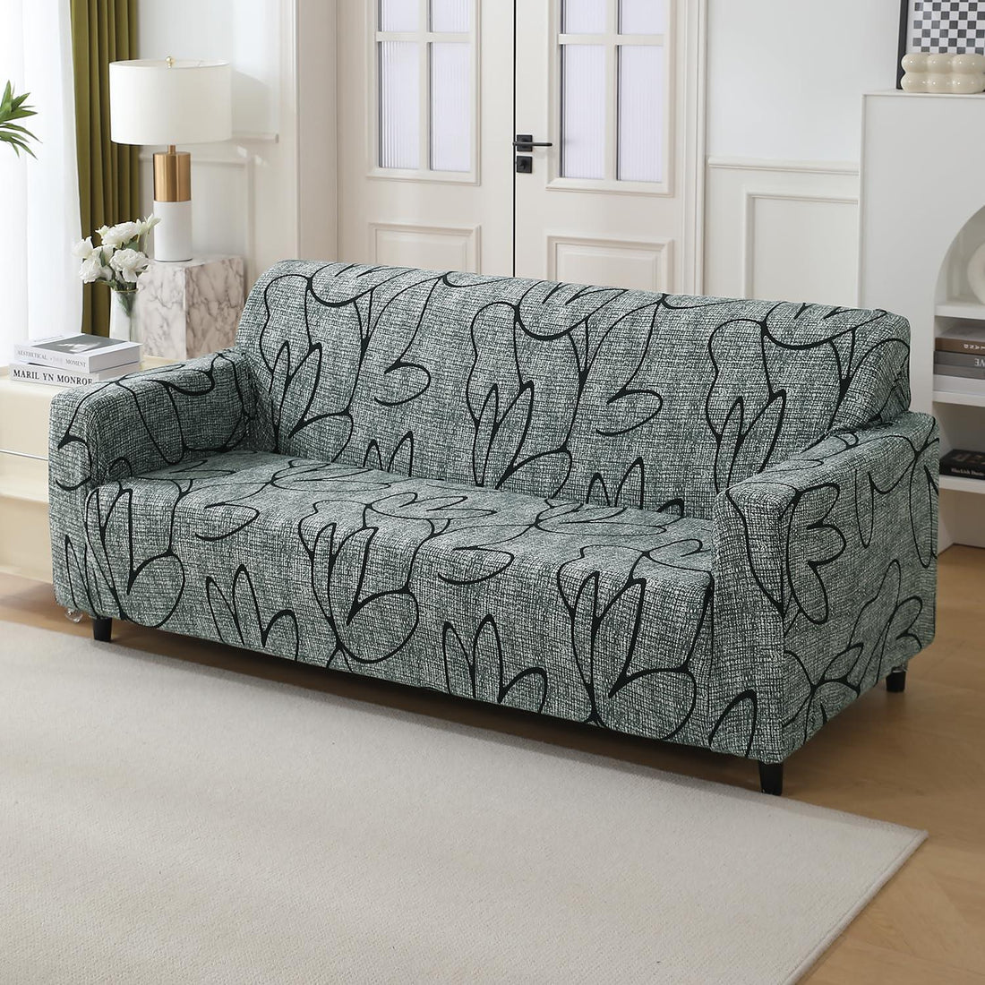 Intense Grey Abstract Floral elastic 3 seater sofa cover​s