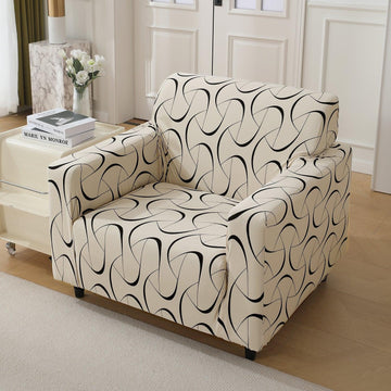 Natural Beige Abstract Art Print stretchable single sofa cover​ 
