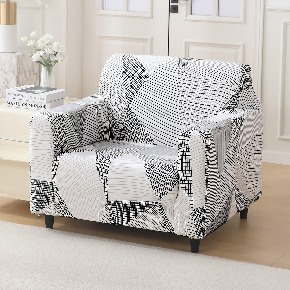 Snow White Black Geometry stretchable single sofa cover​