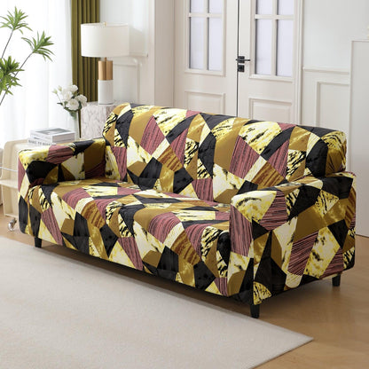 Elastic Stretchable Printed 140gsm Fully Covered Sofa Cover, Wine Abstract Geometry - HOKIPO | Har Ghar ka Humsafar