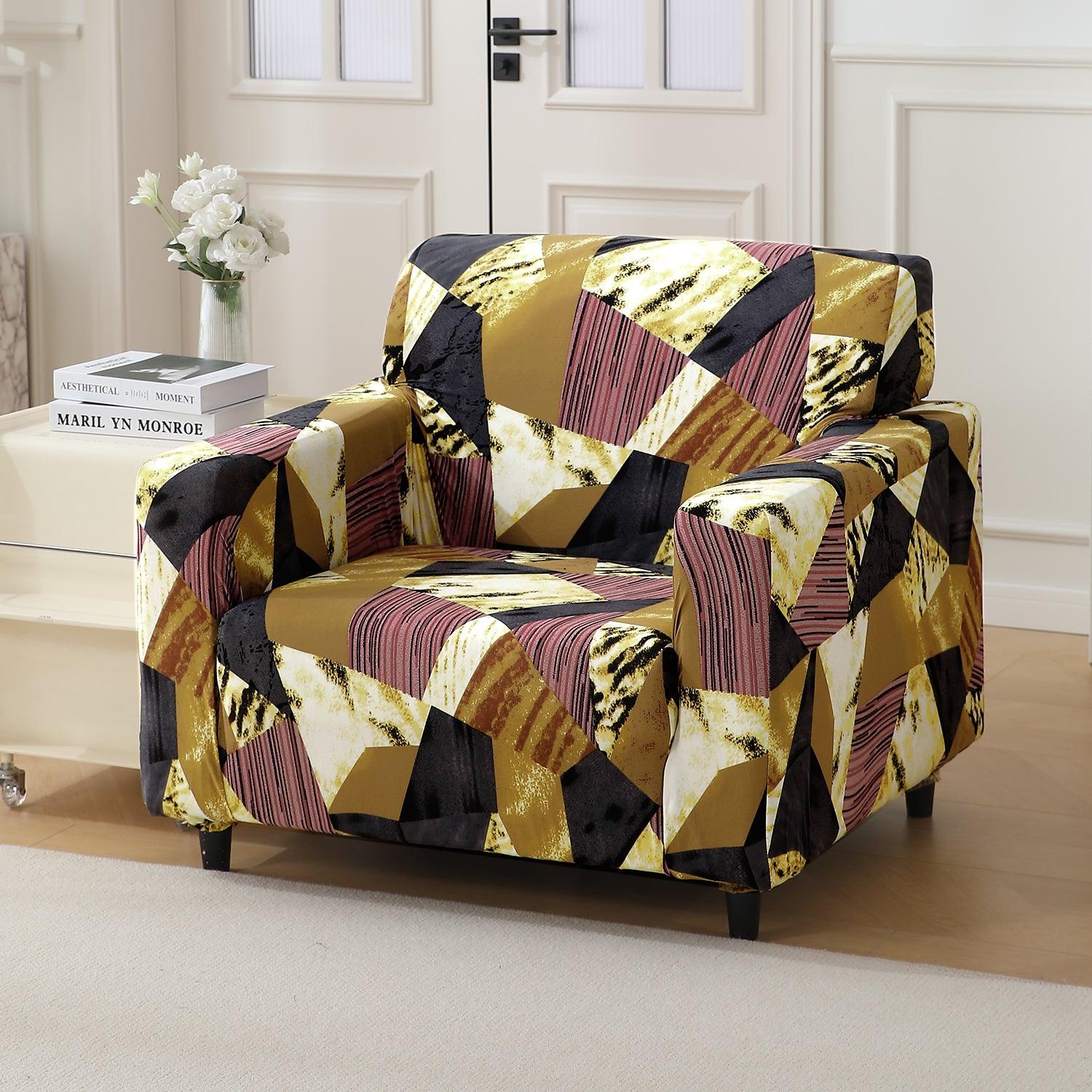 Elastic Stretchable Printed 140gsm Fully Covered Sofa Cover, Wine Abstract Geometry - HOKIPO | Har Ghar ka Humsafar