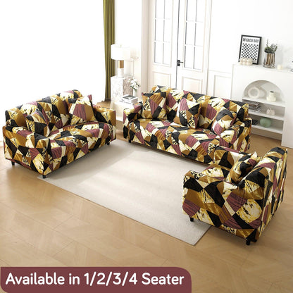 Elastic Stretchable Printed 140gsm Fully Covered Sofa Cover, Wine Abstract Geometry - HOKIPO | Har Ghar ka Humsafar