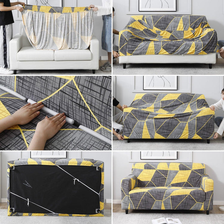 Step-by-step guide on How to put on Abstract Grey polyester elastic sofa cover