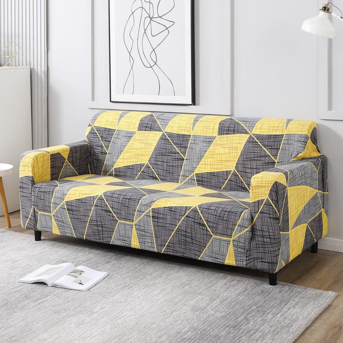 Abstract Grey polyester elastic 3 seater sofa cover​s