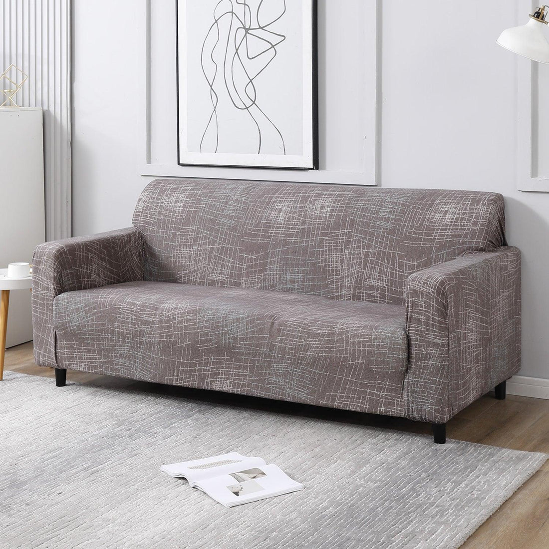 Abstract Lines Brown elastic 3 seater sofa cover​s