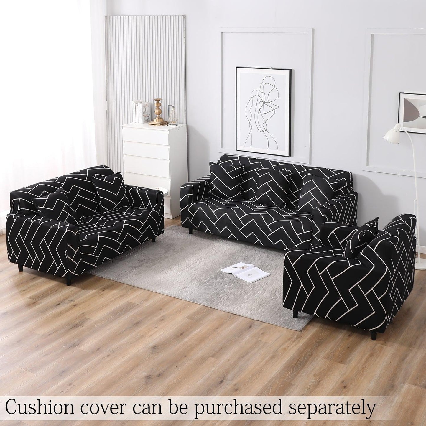 Elastic Stretchable Printed Sofa Cover, Black Chevron - HOKIPO | Har Ghar ka Humsafar