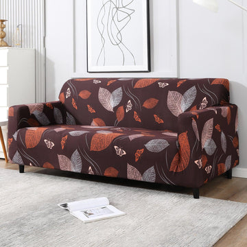 Dark Brown Leaf Printed elastic 3 seater sofa cover​s