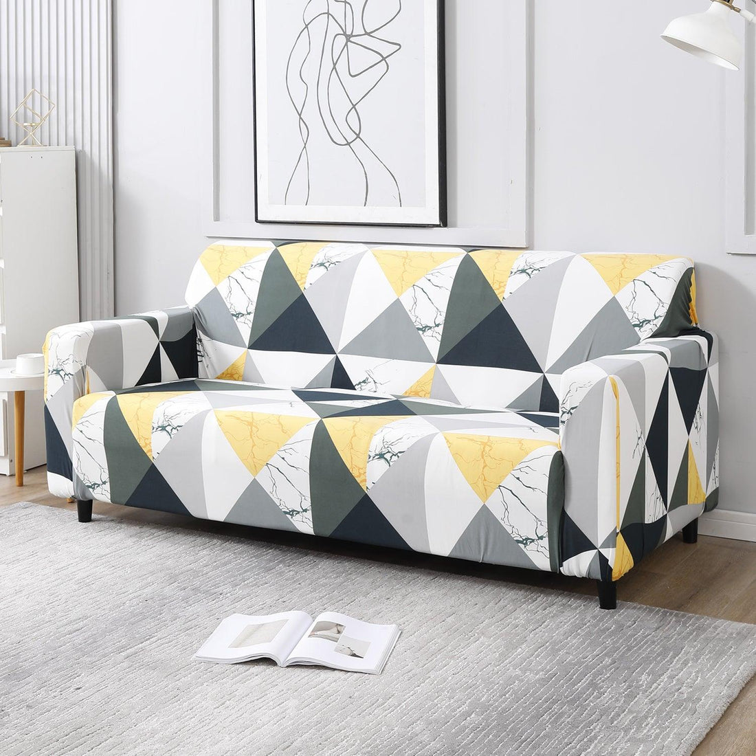 Geometric Multi Print elastic 3 seater sofa cover​s