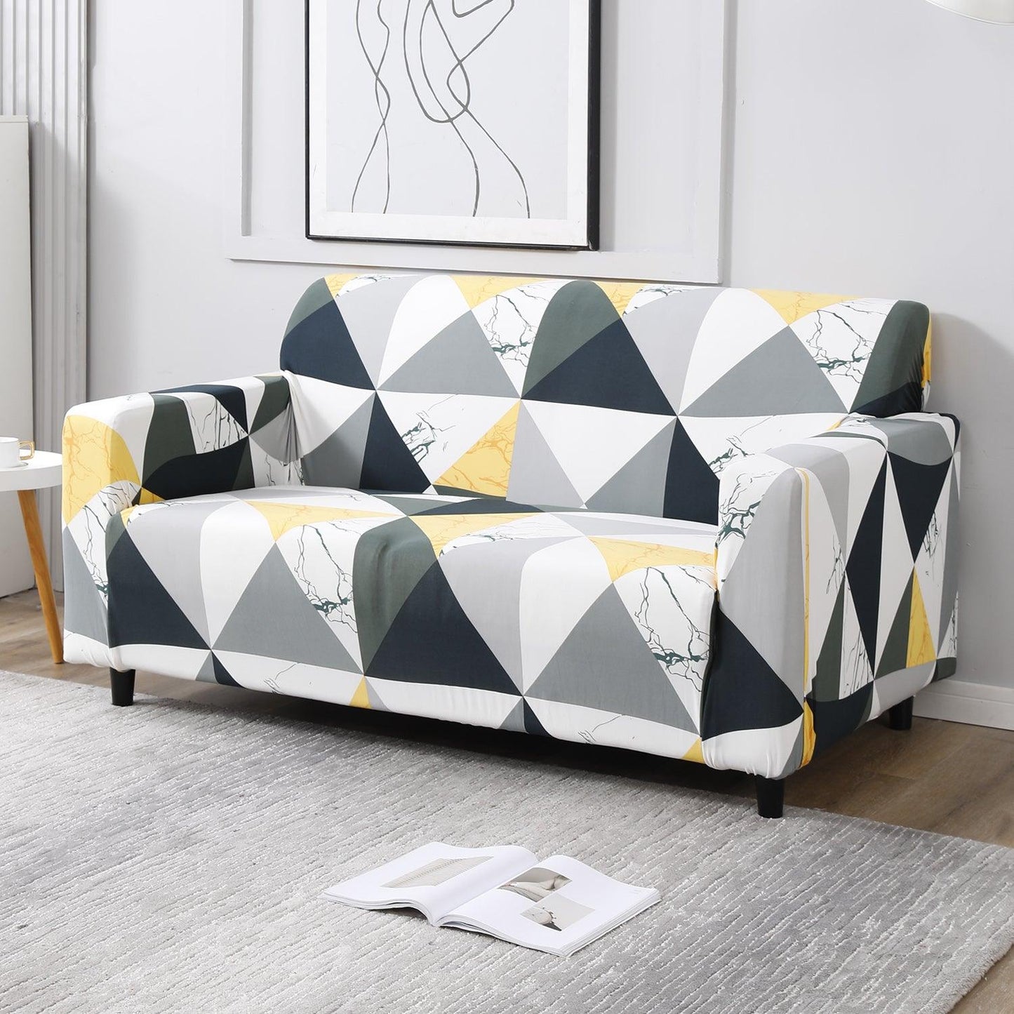 Elastic Stretchable Printed Sofa Cover, Geometric Multi - HOKIPO | Har Ghar ka Humsafar