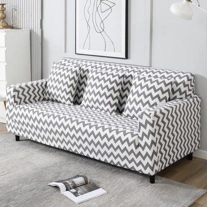 Elastic Stretchable Printed Sofa Cover, Grey Chevron - HOKIPO | Har Ghar ka Humsafar