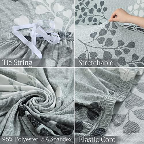 Elastic Stretchable Printed Sofa Cover, Grey Leaves - HOKIPO | Har Ghar ka Humsafar