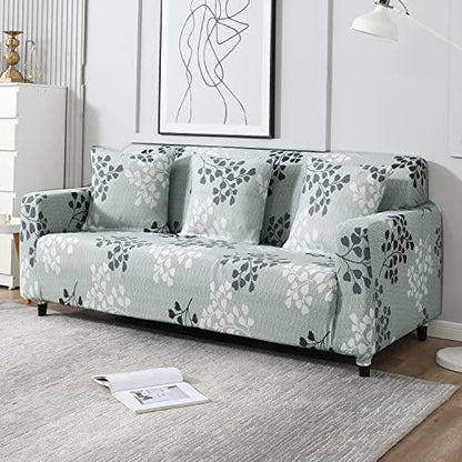 Elastic Stretchable Printed Sofa Cover, Grey Leaves - HOKIPO | Har Ghar ka Humsafar