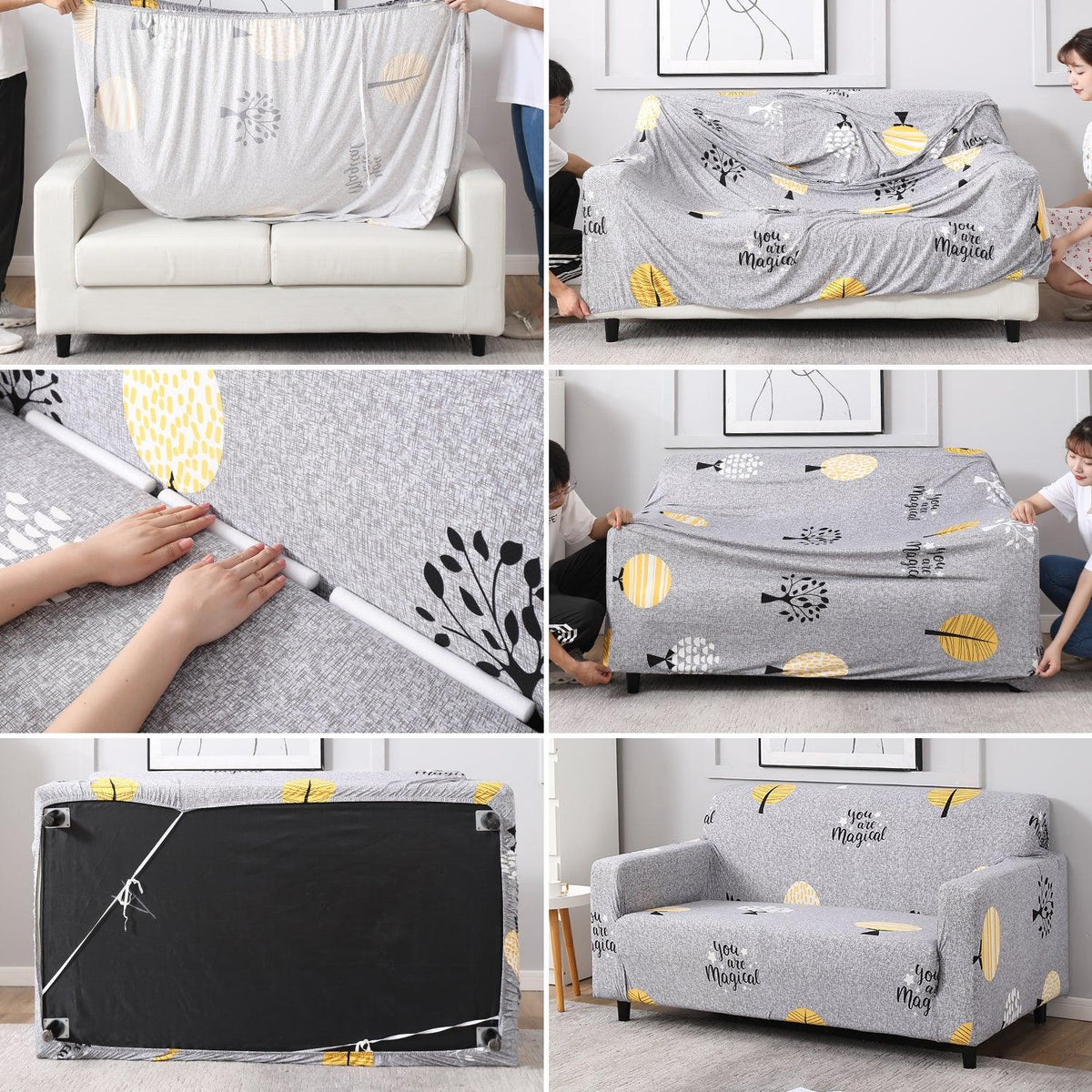 Grey Trees polyester – Step-by-step guide to put on an elastic sofa cover