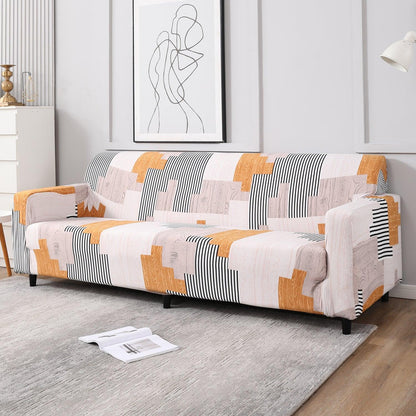 Elastic Stretchable Printed Sofa Cover, Ivory Linear Lines - HOKIPO | Har Ghar ka Humsafar