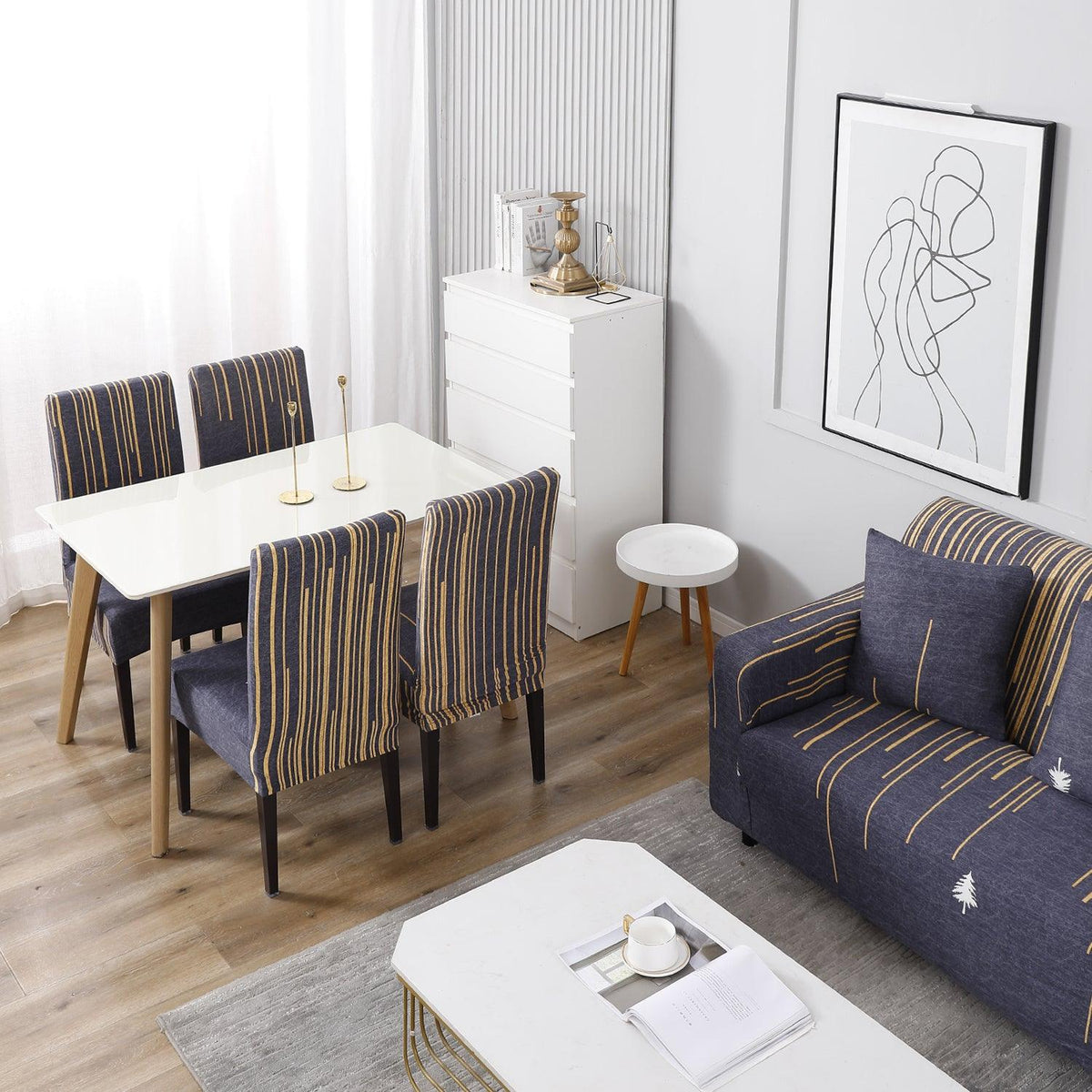 Buy Midnight Blue Lines Matching elastic covers for chairs and sofas
