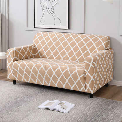 Elastic Stretchable Printed Sofa Cover, Moroccan Beige - HOKIPO | Har Ghar ka Humsafar