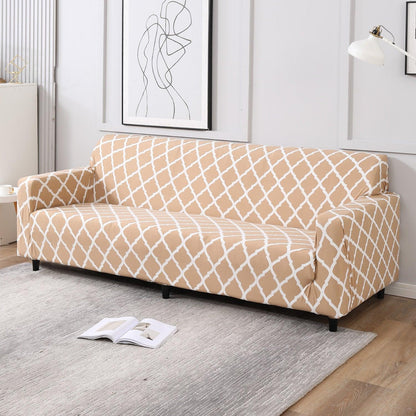 Elastic Stretchable Printed Sofa Cover, Moroccan Beige - HOKIPO | Har Ghar ka Humsafar