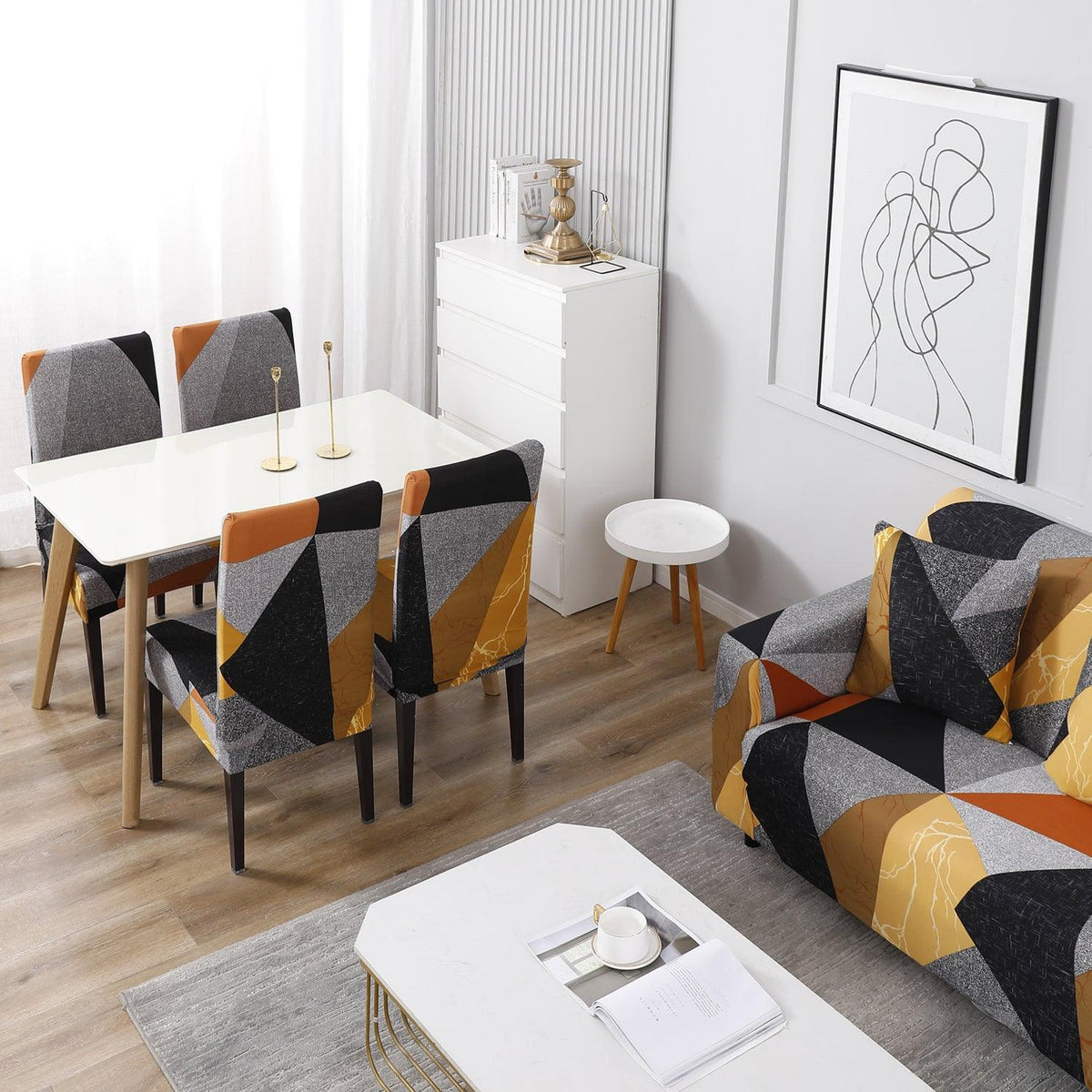Buy Multicolor Geometric Abstract Printed Matching elastic covers for chairs and sofas